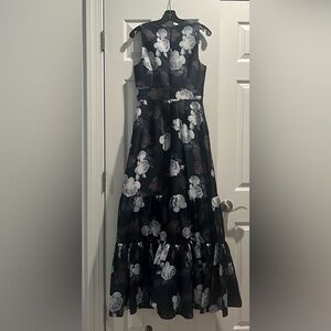 Sachin + Babi Navy Blue, Silver and White Floral Rori Gown